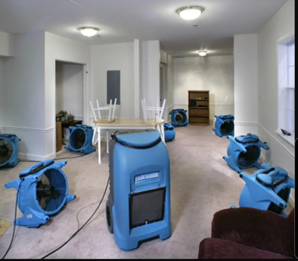 Air movers and dehumidifier setup for Water Damage Restoration in Plainsboro